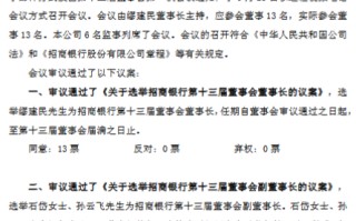 招商银行：选举石岱、孙云飞为副董事长